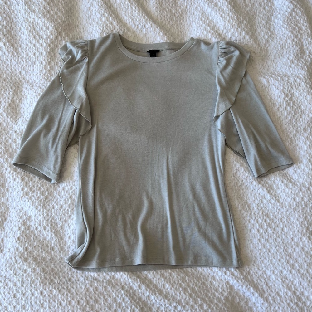 Ann Taylor S dusty blue blouse, 3/4 sleeve with small ruffle